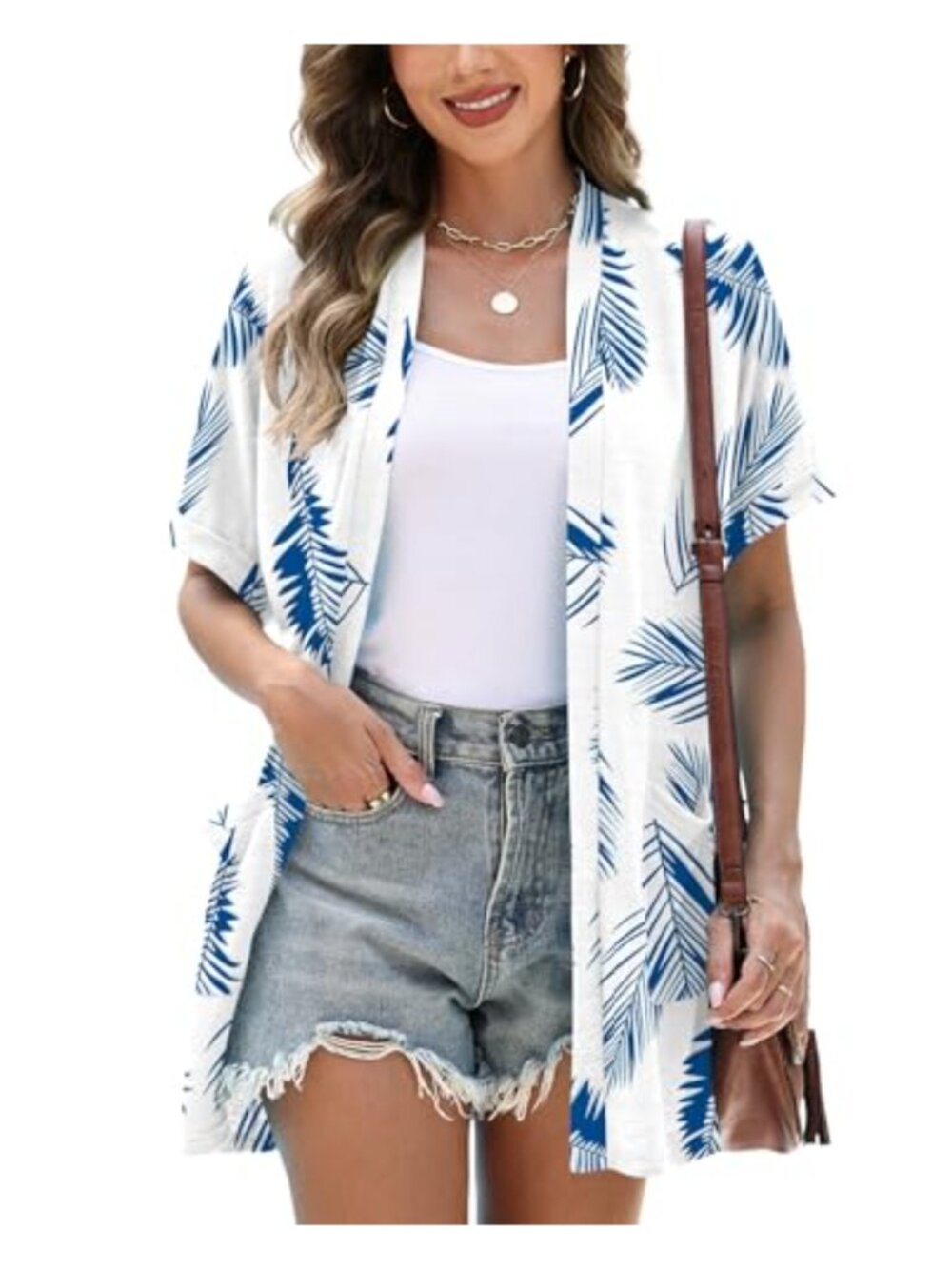 Micoson Women's Short Sleeve Open Front Cardigan Loose Lightweight with Pockets